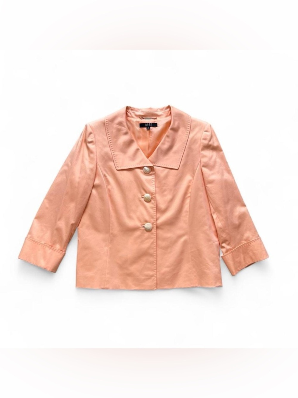 Alex Marie peachy pink button up blouse with 3/4 sleeves. Size: 12